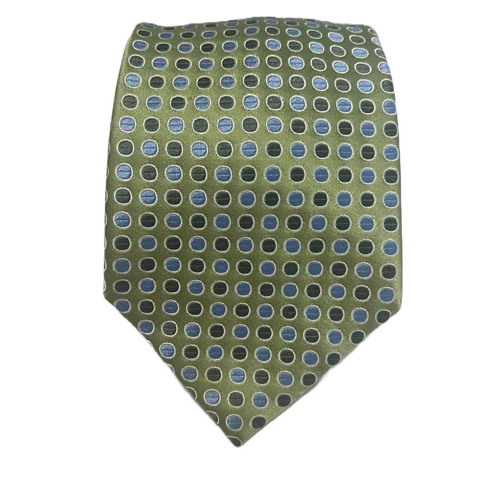 Jones New York 100% Silk Designer Tie Green Geometric Business Casual Necktie